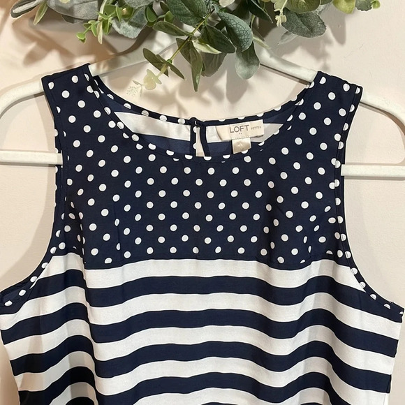 Loft Petites Navy and White Polka Dot Stripe Tank LP - Picture 2 of 14